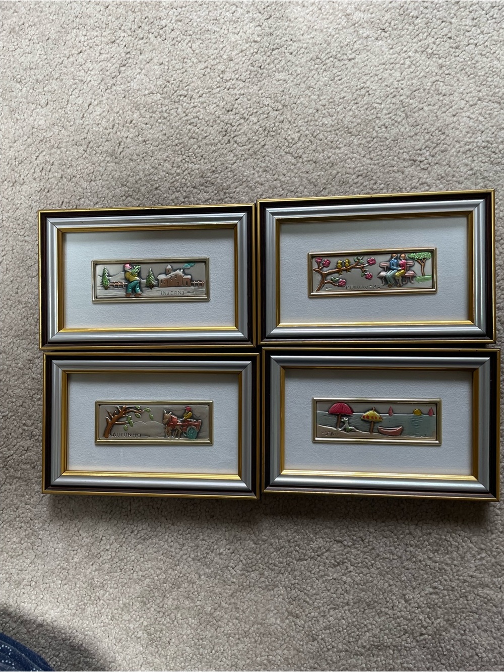 Gold Accent Framed Wall Art Set with Multicolor Scenic Plaques